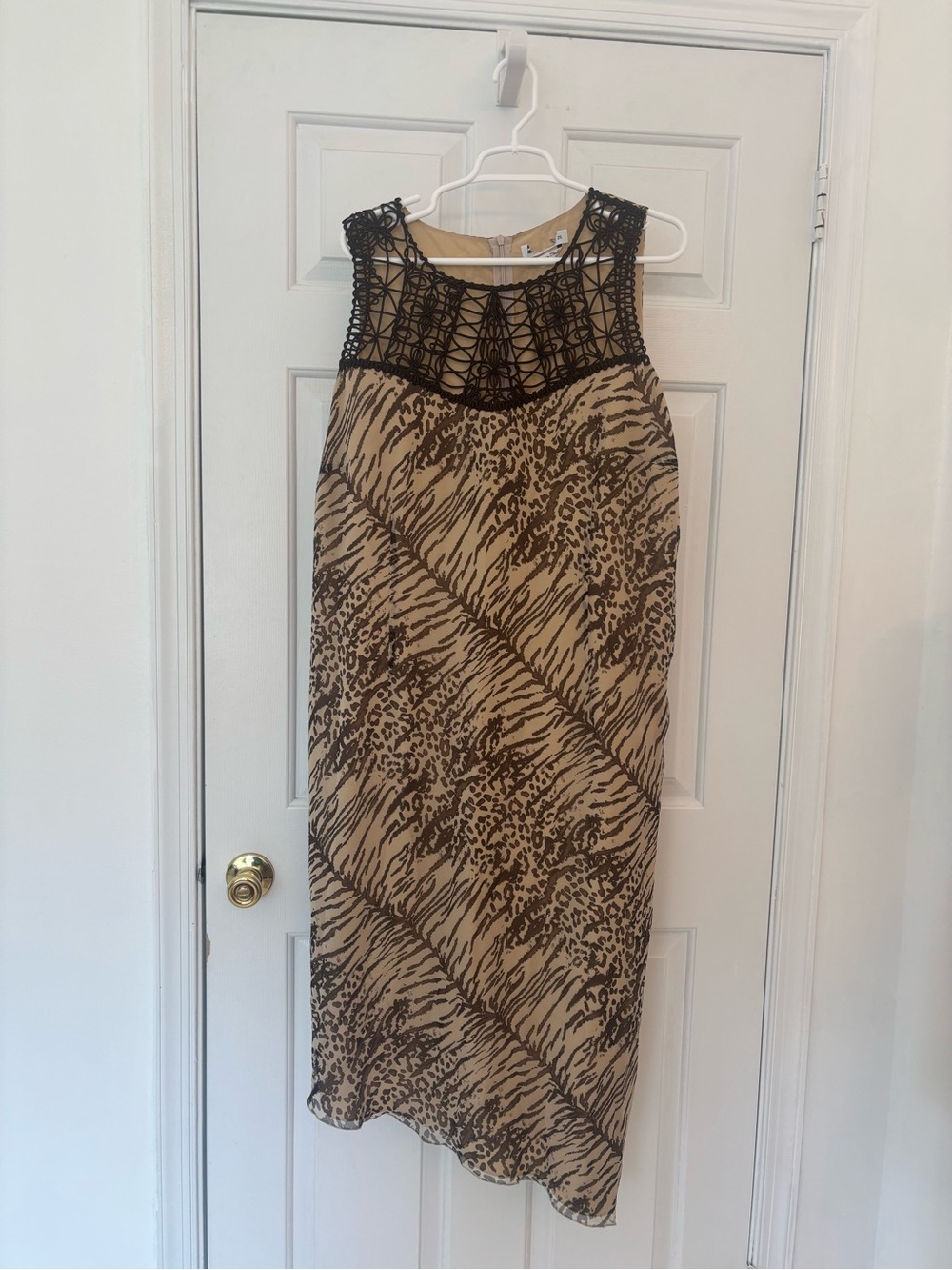 Made in Italy 100% Silk Animal Print Luxury Designer Sleeveless Shift Dress L